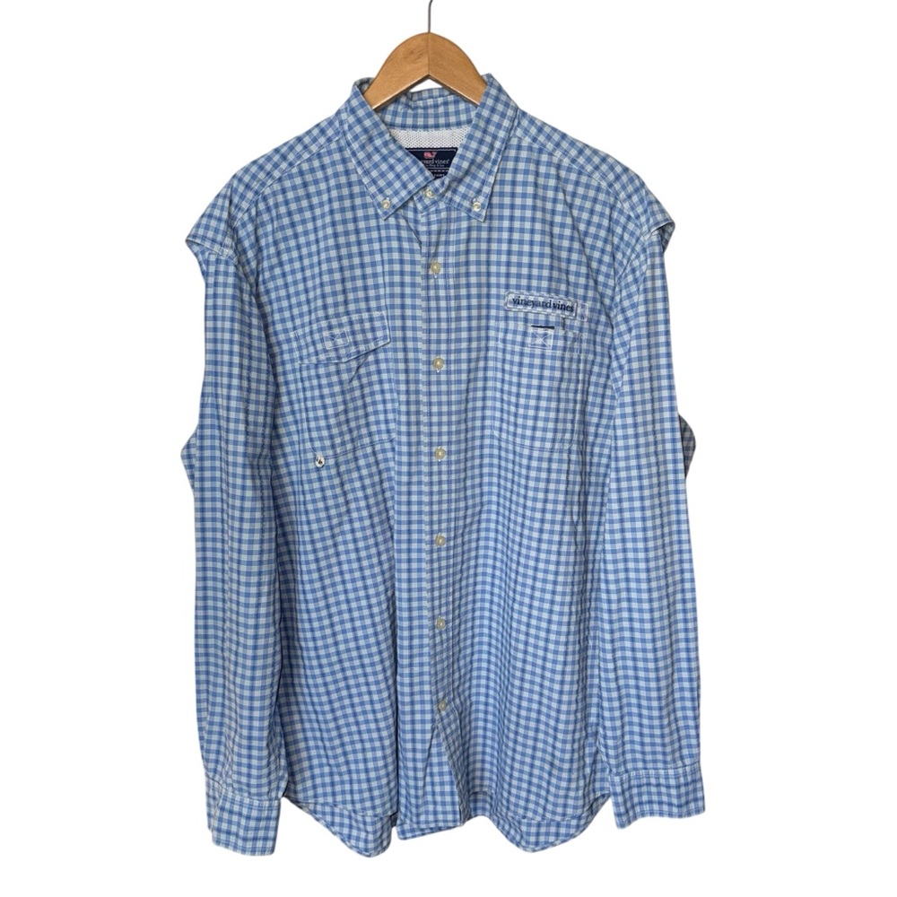 Vineyard Vines Men's Harbor Shirt blue & white gingham check pattern fishing XL